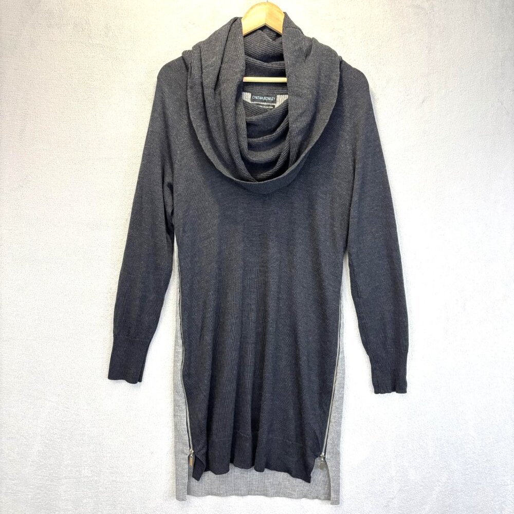 Cynthia Rowley Merino‎ Wool Cowl Neck Sweater Dress Womens Large Gray Colorblock